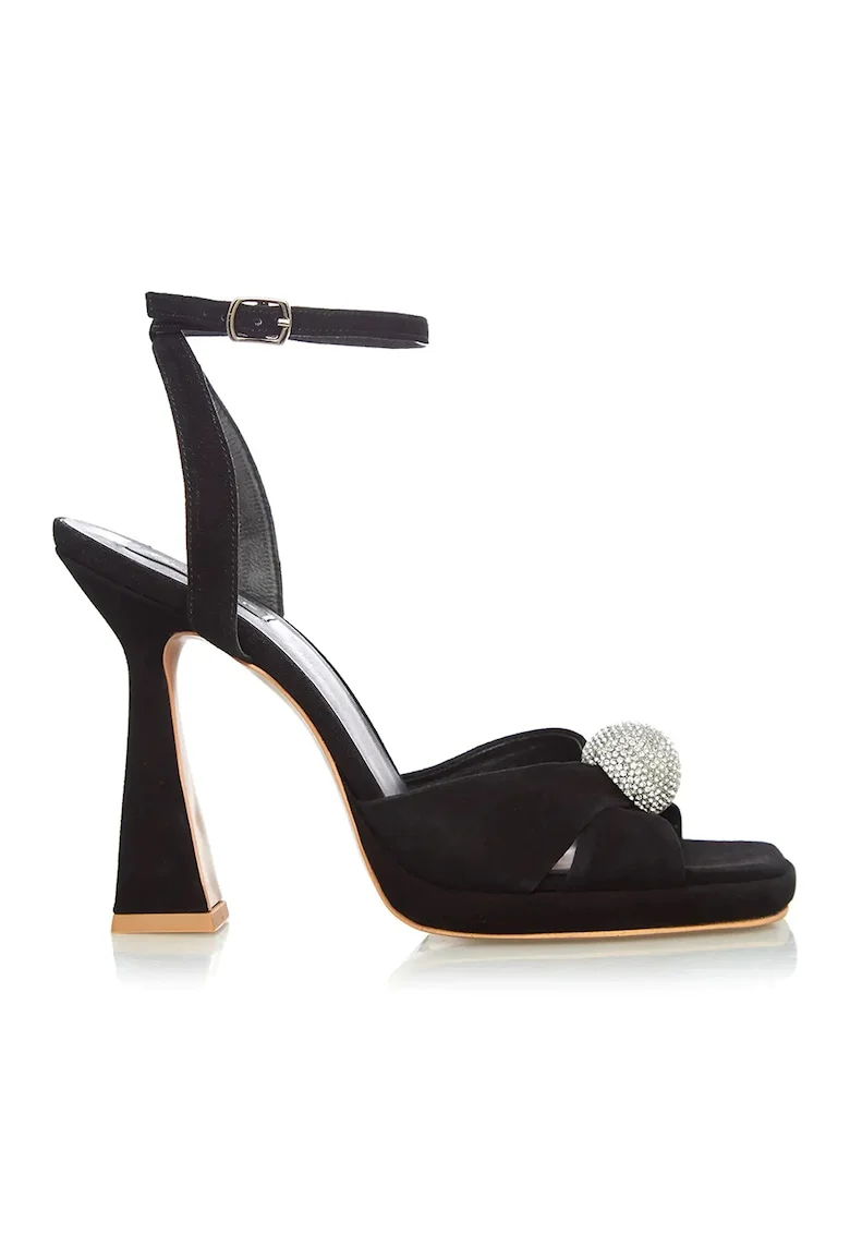 Sandale de piele cu varf patrat Luna, Negru
