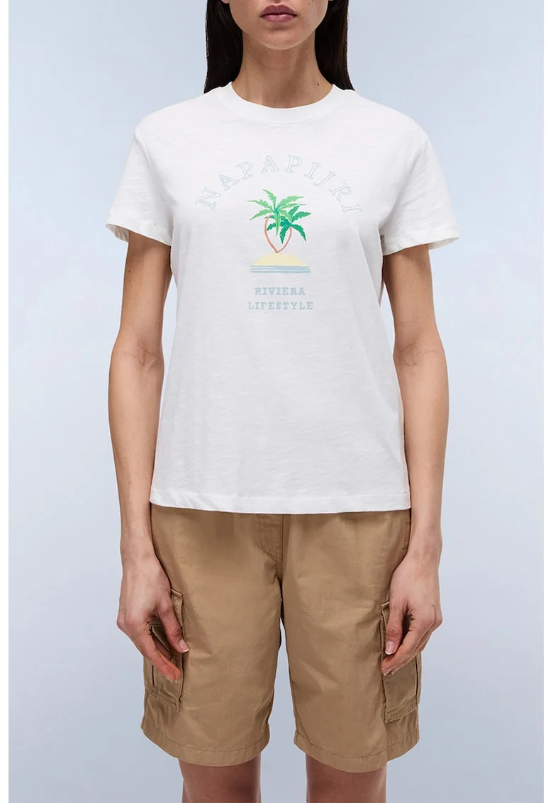 Tricou din bumbac cu imprimeu grafic, Alb/Verde