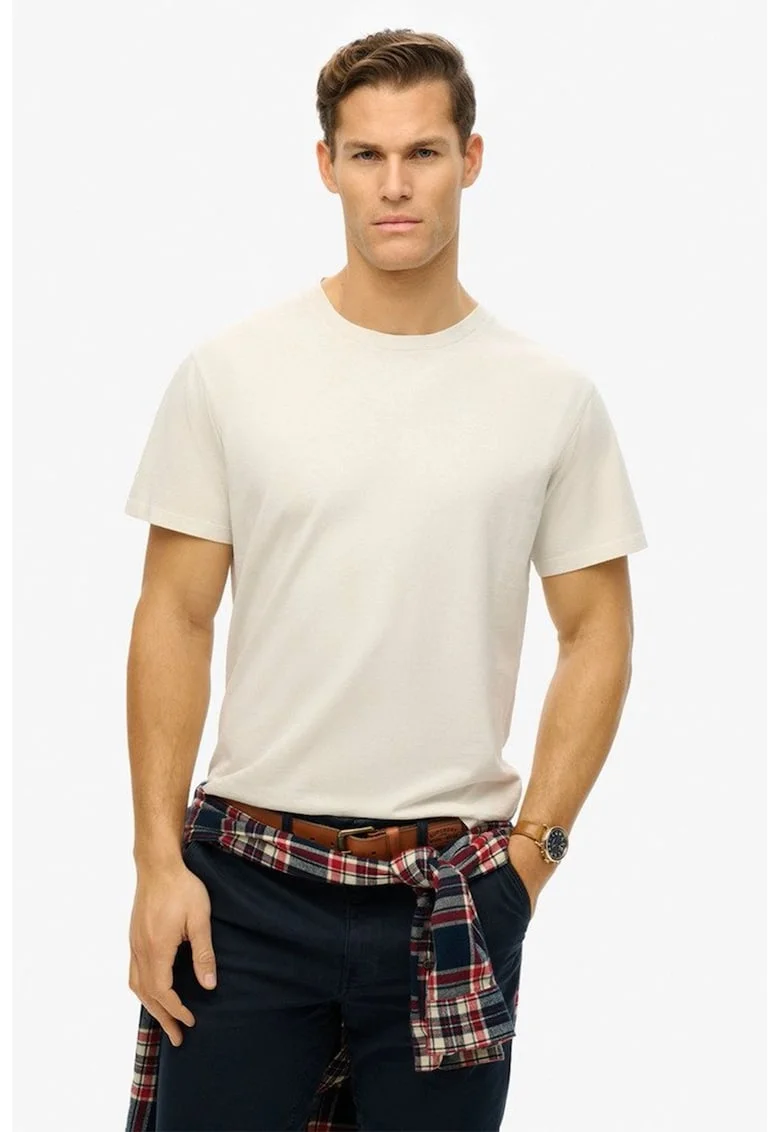 Tricou cu model uni si decolteu la baza gatului, Bej deschis
