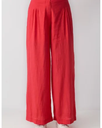 Pantaloni evazati cu talie inalta, Coral