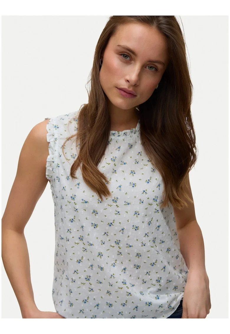 Top Floral Alb, Alb/Albastru