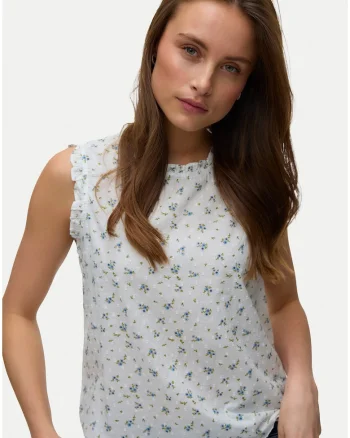 Top Floral Alb, Alb/Albastru