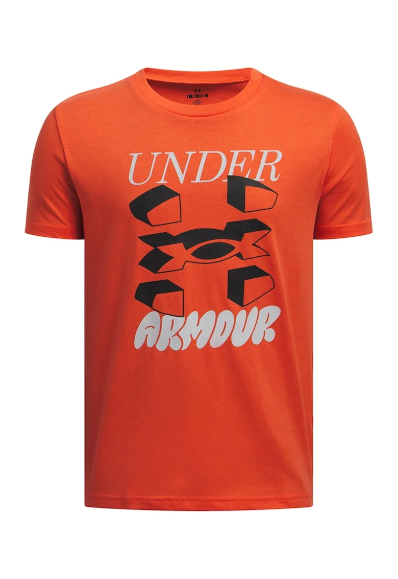 Tricou din amestec de bumbac cu imprimeu logo, Gri deschis/Portocaliu