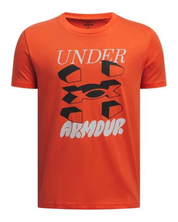 Tricou din amestec de bumbac cu imprimeu logo, Gri deschis/Portocaliu