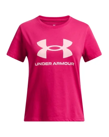 Tricou cu decolteu la baza gatului si imprimeu logo, Fucsia