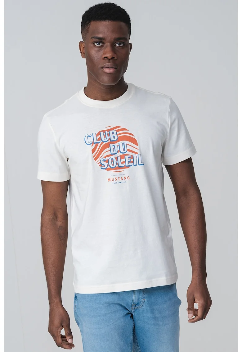 Tricou de bumbac cu imprimeu Austin, Portocaliu/Alb murdar