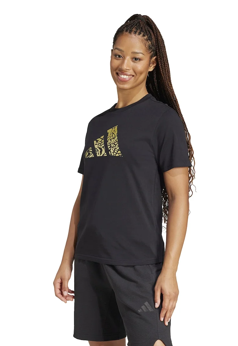 Tricou din bumbac cu imprimeu logo, Negru/Galben pai