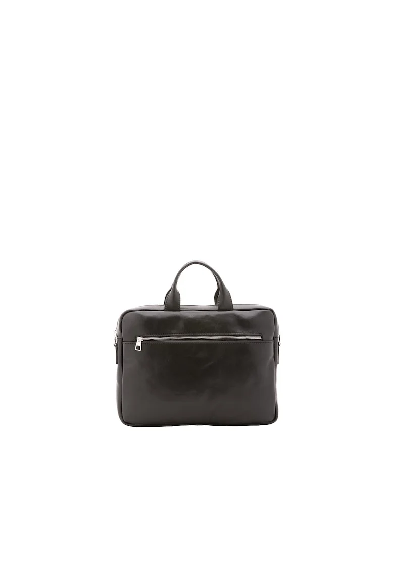 Servieta de piele unisex cu bareta detasabila, Negru