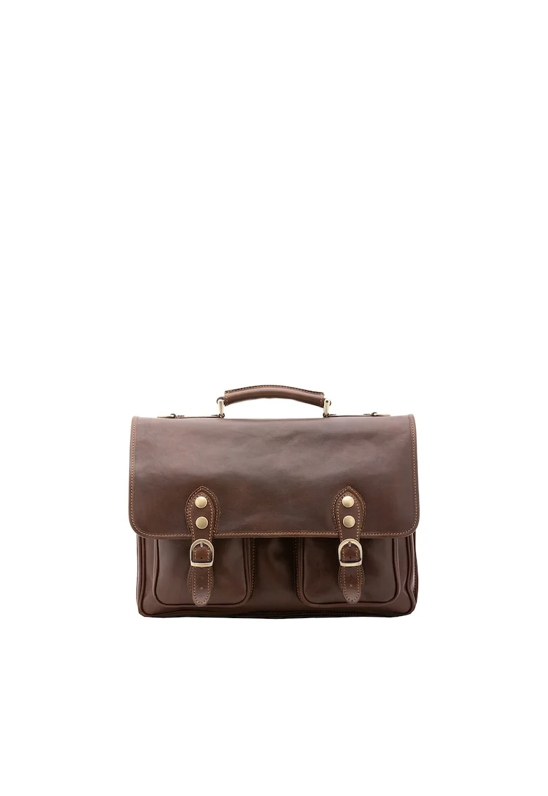 Geanta messenger unisex de piele, Maro inchis