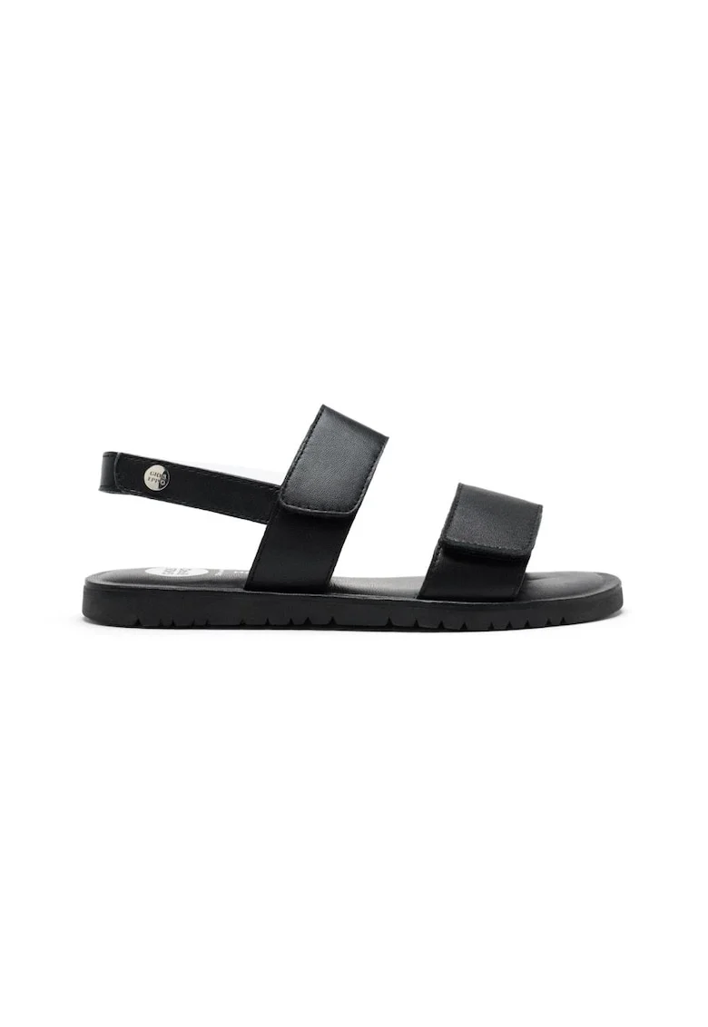 Sandale din piele cu model uni si inchidere velcro, Negru