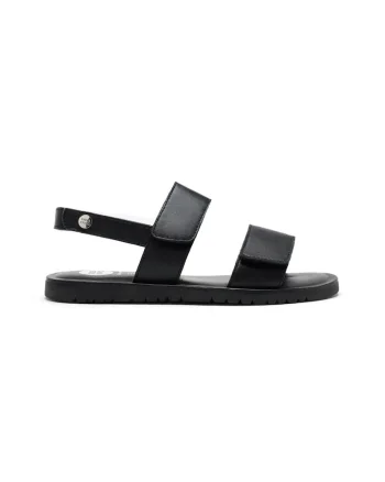 Sandale din piele cu model uni si inchidere velcro, Negru