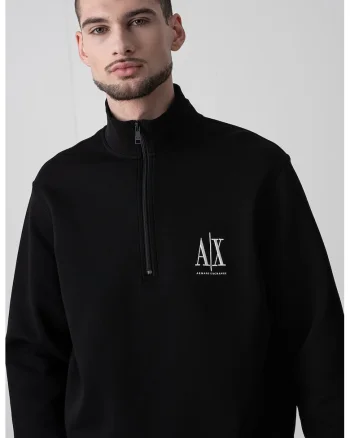 Bluza de trening cu logo brodat si fermoar scurt, Negru