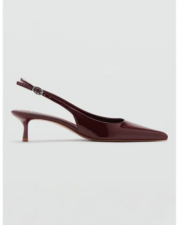 Pantofi de piele lacuita cu toc kitten, Maro pamantiu