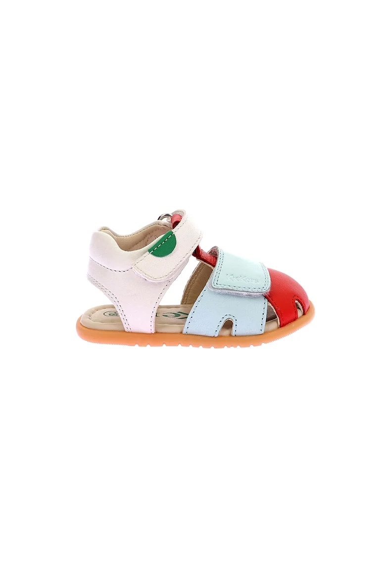 Sandale fisherman de piele cu velcro, Rosu/Albastru glaciar/Alb murdar