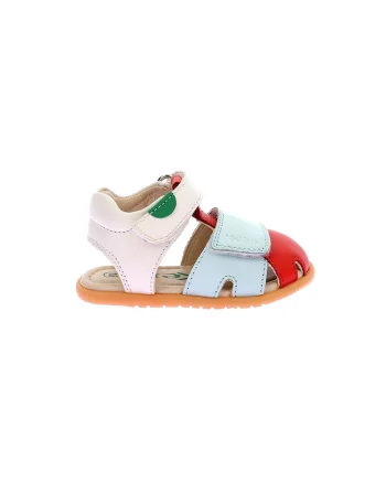 Sandale fisherman de piele cu velcro, Rosu/Albastru glaciar/Alb murdar
