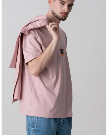 Tricou cu logo si decolteu la baza gatului, Roz prafuit