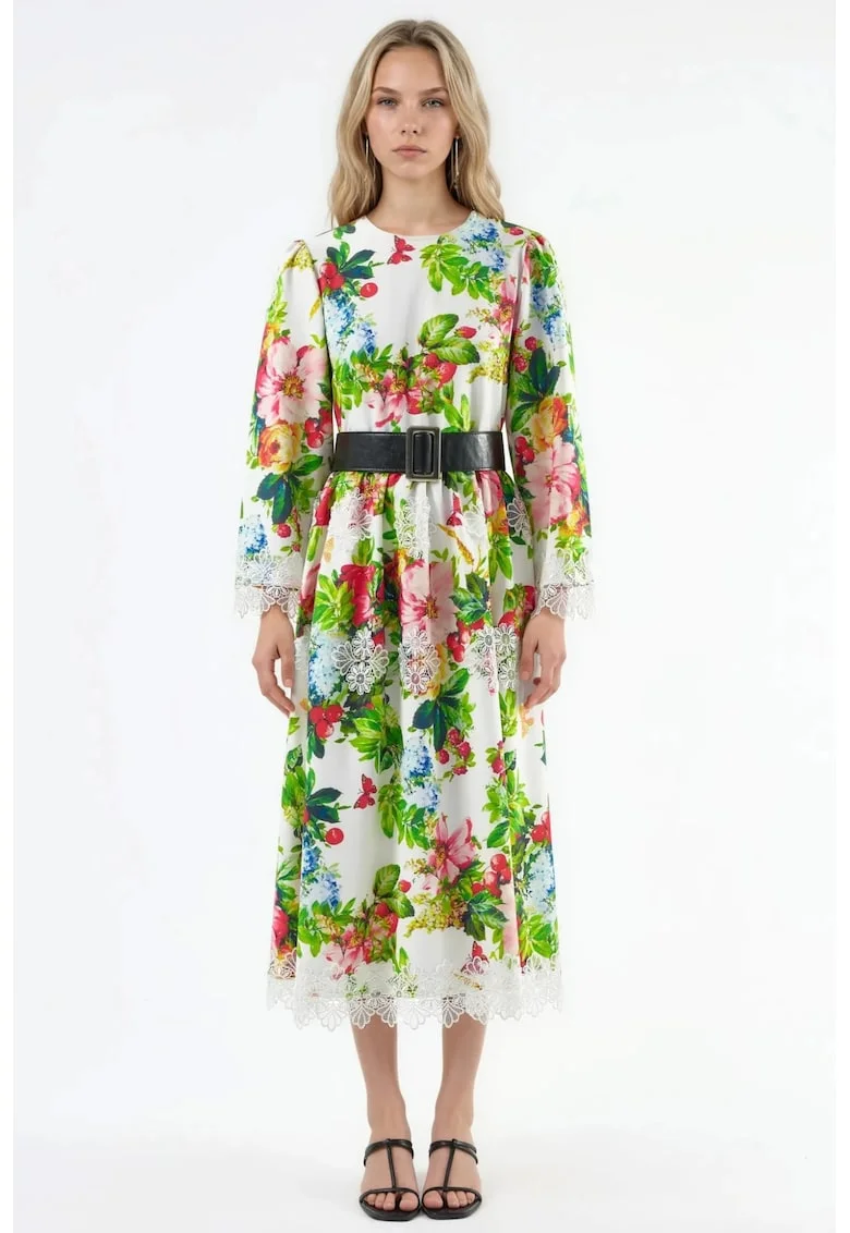 Rochie Midi,  Floral, Multicolor, Elegant, Poliester-Lycra