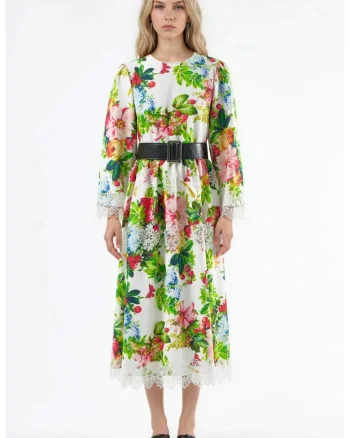 Rochie Midi,  Floral, Multicolor, Elegant, Poliester-Lycra