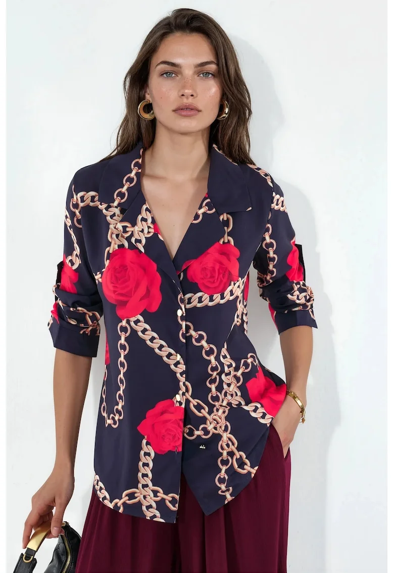 Camasa dama,  floral, multicolor, poliester-lycra, regular fit