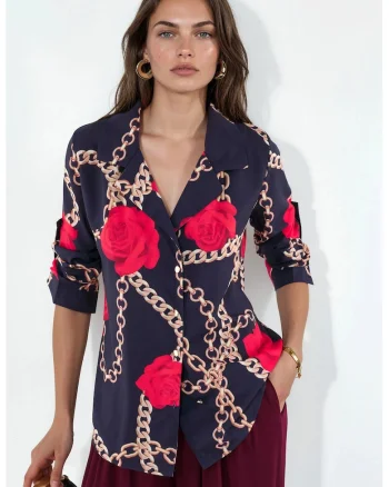 Camasa dama,  floral, multicolor, poliester-lycra, regular fit