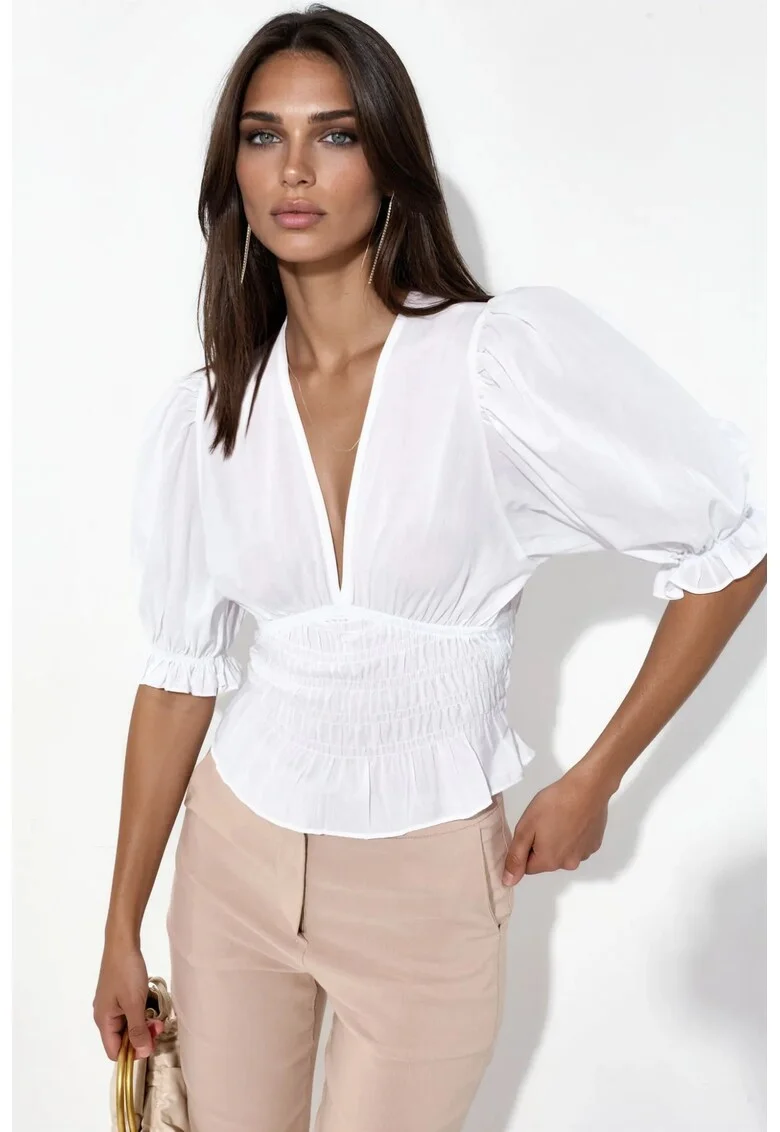 Bluza dama,  volanase, Alb, 100% poliester
