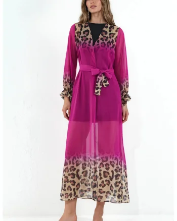 Rochie plaja  maxi, cu curea, multicolor,