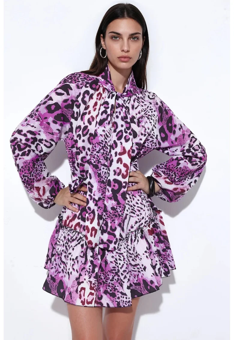Rochie Mini,  Eleganta, Multicolor, Poliester cu Lycra, cu Cordon