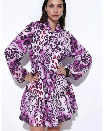 Rochie Mini,  Eleganta, Multicolor, Poliester cu Lycra, cu Cordon
