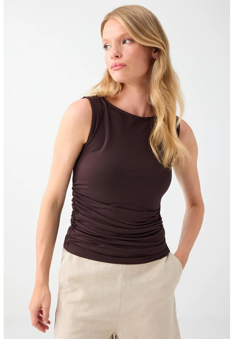 Bluza slim-fit fara maneci cu drapaje
