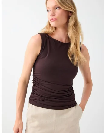 Bluza slim-fit fara maneci cu drapaje