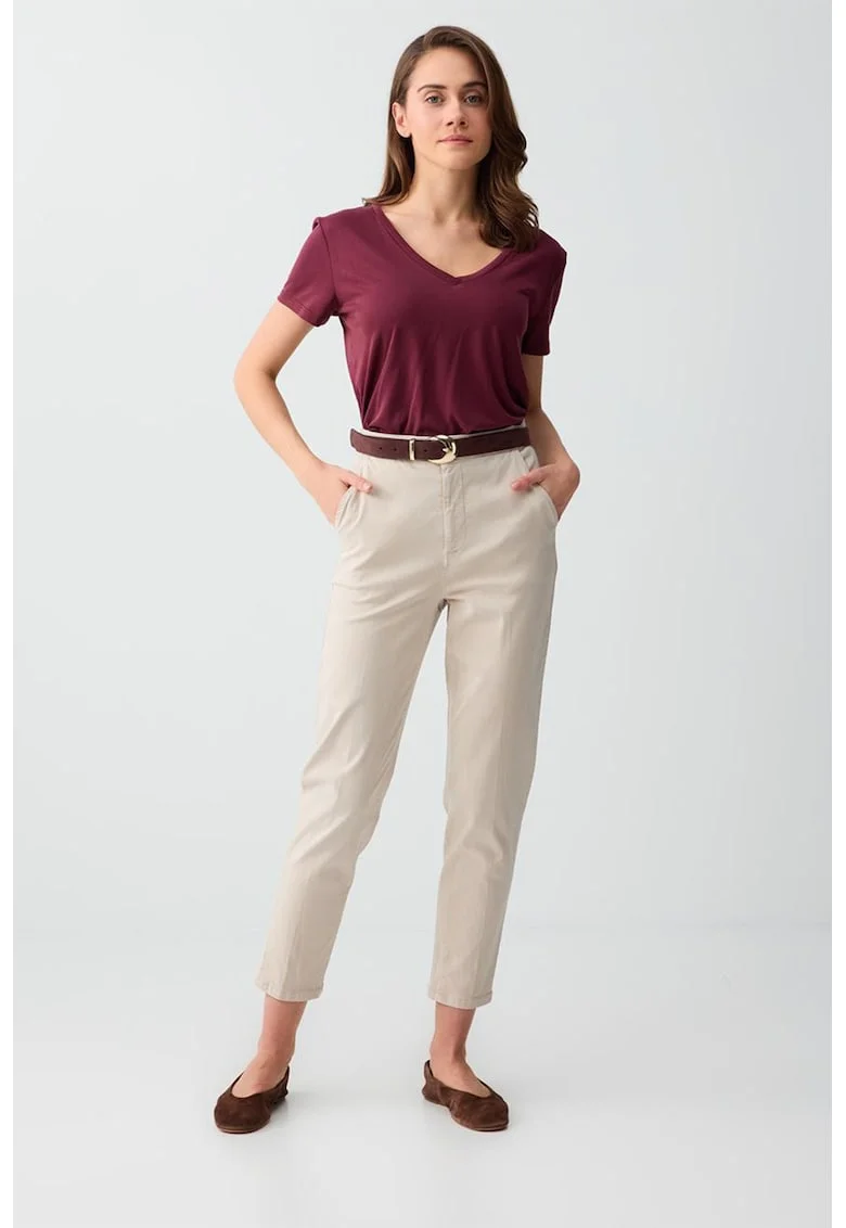 Pantaloni crop din amestec de lyocell cu talie medie