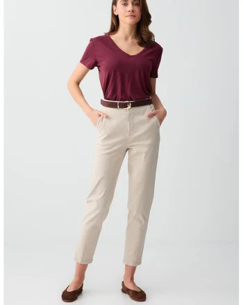 Pantaloni crop din amestec de lyocell cu talie medie