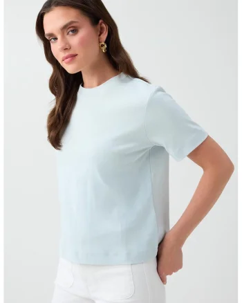 Tricou din bumbac cu decolteu la baza gatului