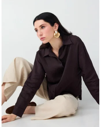 Pantaloni de in cu croiala ampla si buzunare