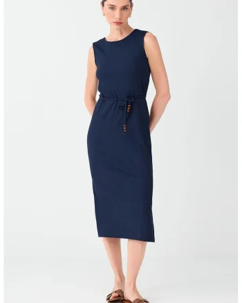 Rochie midi uni cu cordon