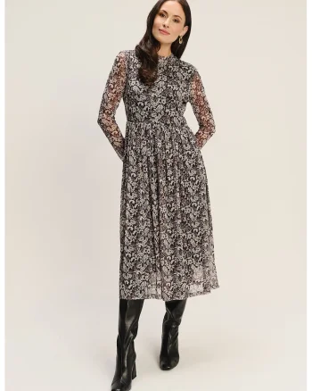 Rochie midi din amestec de modal cu model floral, Maro inchis/Bej inchis/Crem