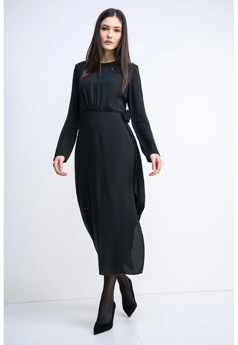 Rochie midi cu terminatie asimetrica Kadele, Negru