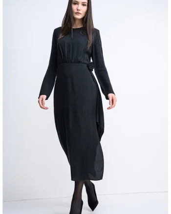Rochie midi cu terminatie asimetrica Kadele, Negru
