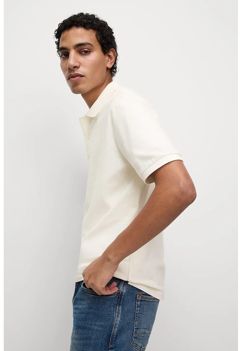Tricou polo regular fit, Crem