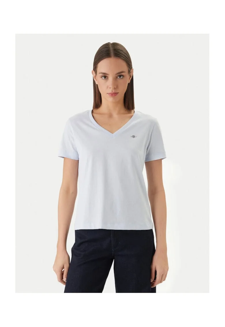 Tricou dama,  slim fit, albastru deschis, bumbac