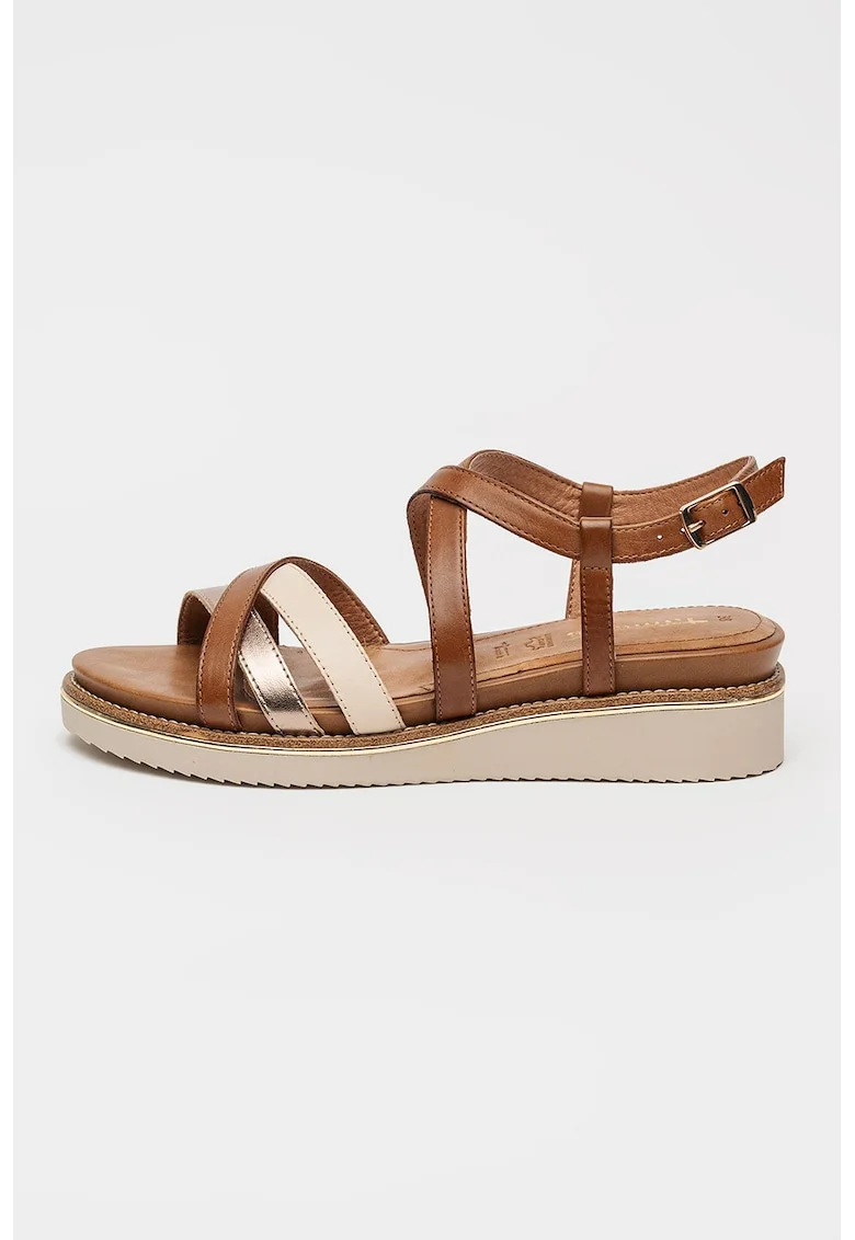 Sandale wedge cu barete multiple, Auriu/Bej/Maro Siena
