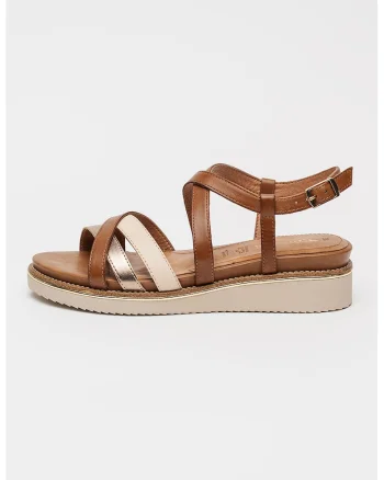 Sandale wedge cu barete multiple, Auriu/Bej/Maro Siena