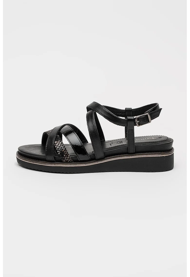 Sandale wedge cu barete multiple, Negru