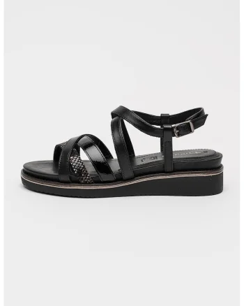 Sandale wedge cu barete multiple, Negru