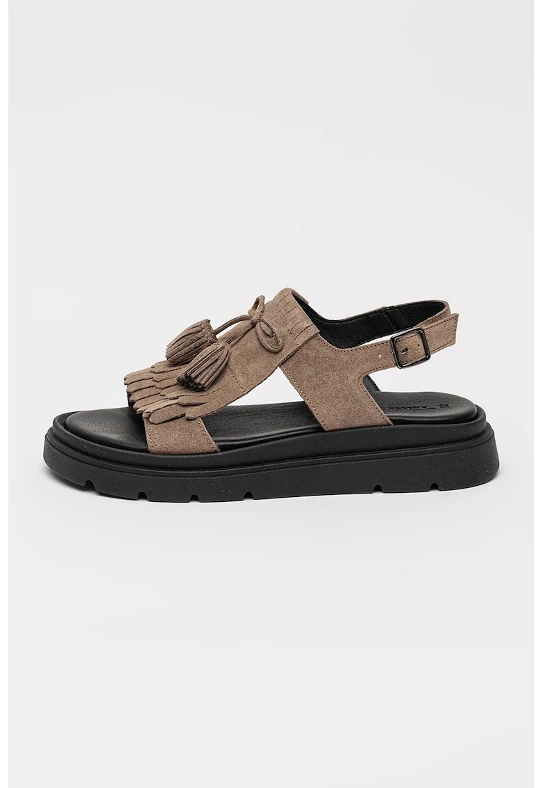 Sandale flatform din piele intoarsa, Gri maroniu