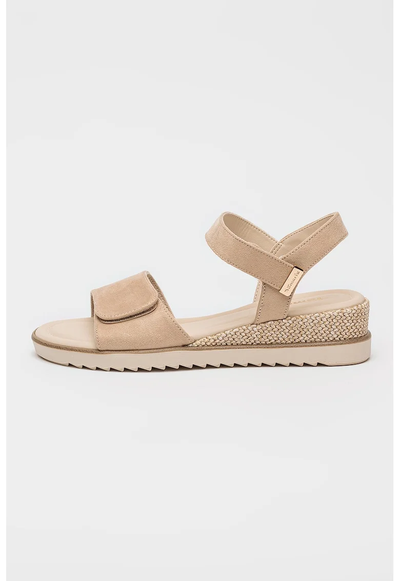Sandale wedge cu varf rotund, Bej deschis