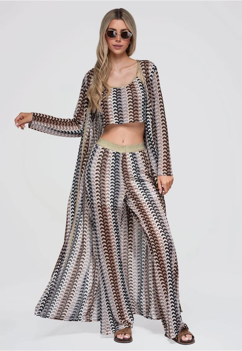 Kimono de plaja lung pentru femei, design lejer, cu maneci lungi si talie ajustabila OW-UW-E0001, Maro