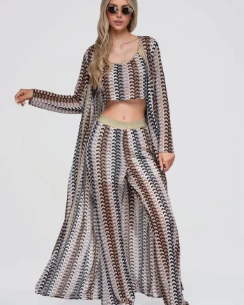 Kimono de plaja lung pentru femei, design lejer, cu maneci lungi si talie ajustabila OW-UW-E0001, Maro