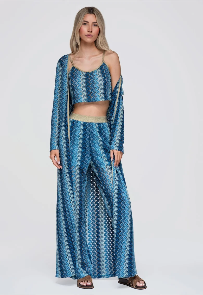Kimono de plaja lung pentru femei, design lejer, cu maneci lungi si talie ajustabila OW-UW-E0001, Albastru
