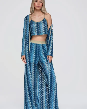 Kimono de plaja lung pentru femei, design lejer, cu maneci lungi si talie ajustabila OW-UW-E0001, Albastru